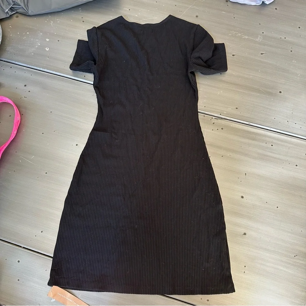 Reformation NWT Nadia Black Ribbed Short Sleeve Mini Dress size XS - Picture 2 of 4
